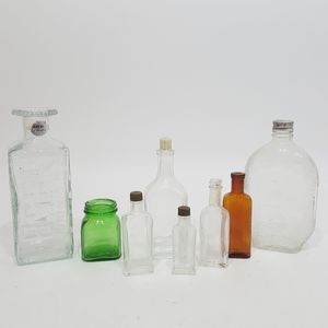 Lot of 8 Vintage Medicine Glass Bottles Jar Amber